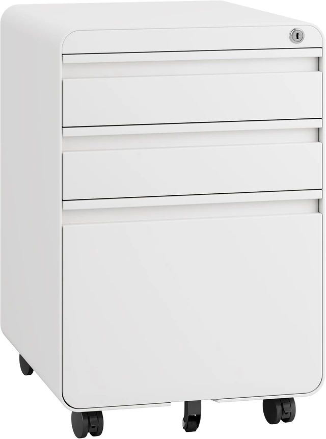 Dripex 3-Drawer Rolling File Cabinet, White