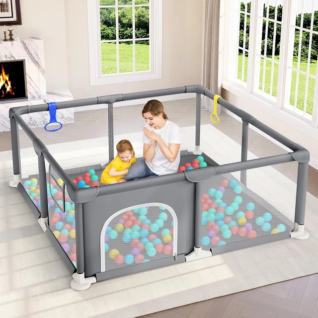 Dripex 47-Inch Mesh Baby Playpen, Grey