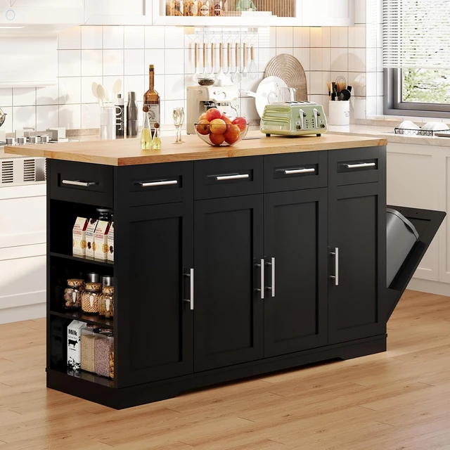 Dripex 53-Inch Rolling Kitchen Island, Black