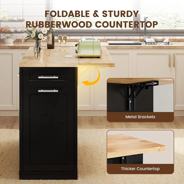 Dripex 53-Inch Rolling Kitchen Island, Black